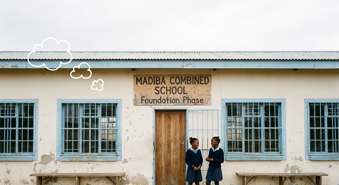 Foundation Phase classroom block with painted blue door frames
