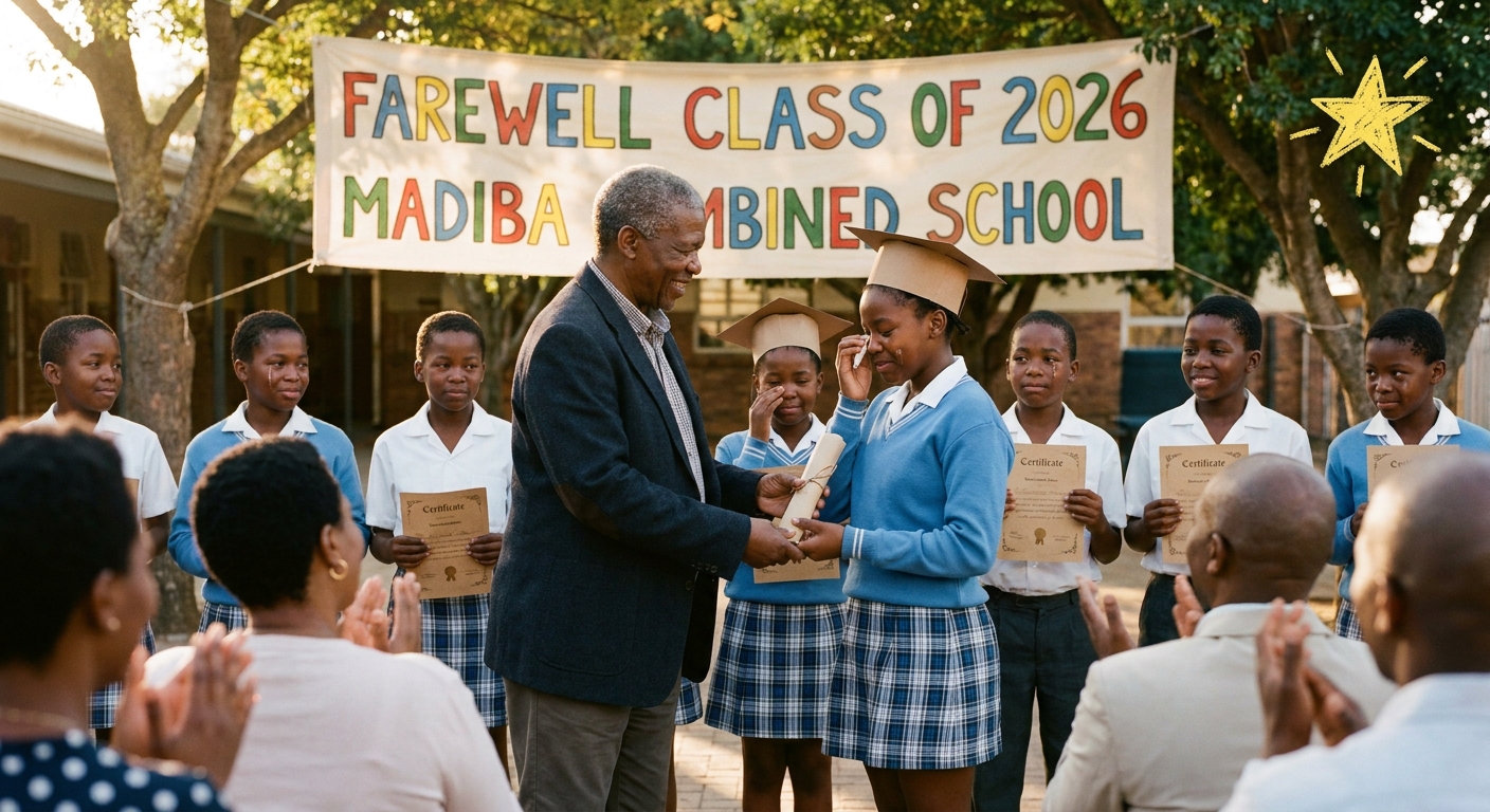 Grade 7 farewell ceremony with the principal handing a certificate